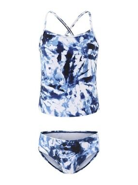 ✨Zestonie Girls 2-Piece Swimsuits Tankini Navy Tie-Dye NWOT 13-14age